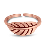 Leaf Toe Ring Adjustable Band 925 Sterling Silver (6.5mm)