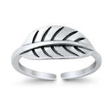 Leaf Toe Ring Adjustable Band 925 Sterling Silver (6.5mm)