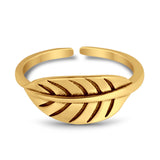Leaf Toe Ring Adjustable Band 925 Sterling Silver (6.5mm)