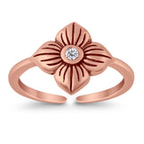 Flower Toe Ring Adjustable Oxidized Band Simulated Cubic Zirconia 925 Sterling Silver (10mm)