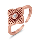 Flower Toe Ring Adjustable Oxidized Band Simulated Cubic Zirconia 925 Sterling Silver (10mm)