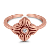 Flower Toe Ring Adjustable Oxidized Band Simulated Cubic Zirconia 925 Sterling Silver (10mm)