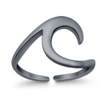Plain Wave Curve Toe Ring Adjustable Band 925 Sterling Silver (9mm)