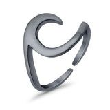 Plain Wave Curve Toe Ring Adjustable Band 925 Sterling Silver (9mm)