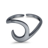 Plain Wave Curve Toe Ring Adjustable Band 925 Sterling Silver (9mm)