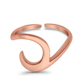 Plain Wave Curve Toe Ring Adjustable Band 925 Sterling Silver (9mm)