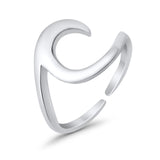 Plain Wave Curve Toe Ring Adjustable Band 925 Sterling Silver (9mm)