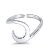 Plain Wave Curve Toe Ring Adjustable Band 925 Sterling Silver (9mm)