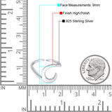 Plain Wave Curve Toe Ring Adjustable Band 925 Sterling Silver (9mm)