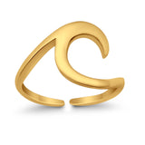 Plain Wave Curve Toe Ring Adjustable Band 925 Sterling Silver (9mm)