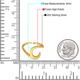 Plain Wave Curve Toe Ring Adjustable Band 925 Sterling Silver (9mm)