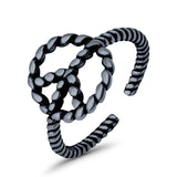 Peace Sign Toe Ring Band Twisted Braided 925 Sterling Silver (10mm)
