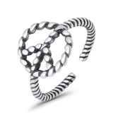Peace Sign Toe Ring Band Twisted Braided 925 Sterling Silver (10mm)