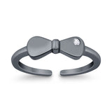 Adjustable Bow Toe Ring Simulated Cubic Zirconia 925 Sterling Silver (4mm)