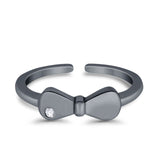 Adjustable Bow Toe Ring Simulated Cubic Zirconia 925 Sterling Silver (4mm)