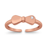 Adjustable Bow Toe Ring Simulated Cubic Zirconia 925 Sterling Silver (4mm)