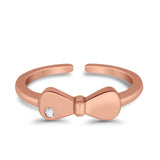 Adjustable Bow Toe Ring Simulated Cubic Zirconia 925 Sterling Silver (4mm)