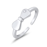 Adjustable Bow Toe Ring Simulated Cubic Zirconia 925 Sterling Silver (4mm)