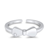 Adjustable Bow Toe Ring Simulated Cubic Zirconia 925 Sterling Silver (4mm)