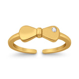 Adjustable Bow Toe Ring Simulated Cubic Zirconia 925 Sterling Silver (4mm)