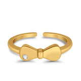 Adjustable Bow Toe Ring Simulated Cubic Zirconia 925 Sterling Silver (4mm)