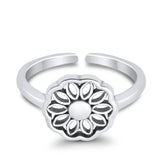 Beautiful Mandala Flower Ring Adjustable Toe Band 925 Sterling Silver (9mm)