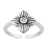 Beautiful Flower Ring Simulated Cubic Zirconia Adjustable Toe Band 925 Sterling Silver(10mm)