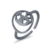 Adjustable Moon & Stars Toe Ring Band 925 Sterling Silver (11mm)