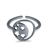 Adjustable Moon & Stars Toe Ring Band 925 Sterling Silver (11mm)