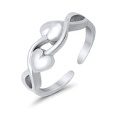 Adjustable Double Heart Toe Ring Band 925 Sterling Silver (5mm)