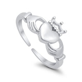 Claddagh Adjustable Toe Ring For Womens 925 Sterling Silver (12mm)