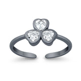 Hearts Clover Toe Ring Simulated Cubic Zirconia 925 Sterling Silver (7mm)