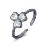 Hearts Clover Toe Ring Simulated Cubic Zirconia 925 Sterling Silver (7mm)