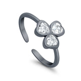 Hearts Clover Toe Ring Simulated Cubic Zirconia 925 Sterling Silver (7mm)