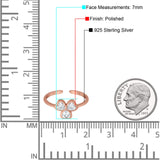 Hearts Clover Toe Ring Simulated Cubic Zirconia 925 Sterling Silver (7mm)
