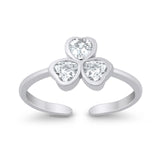 Hearts Clover Toe Ring Simulated Cubic Zirconia 925 Sterling Silver (7mm)