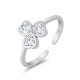 Hearts Clover Toe Ring Simulated Cubic Zirconia 925 Sterling Silver (7mm)
