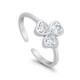 Hearts Clover Toe Ring Simulated Cubic Zirconia 925 Sterling Silver (7mm)