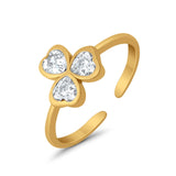 Hearts Clover Toe Ring Simulated Cubic Zirconia 925 Sterling Silver (7mm)