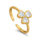 Hearts Clover Toe Ring Simulated Cubic Zirconia 925 Sterling Silver (7mm)