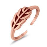 Feather Toe Ring Band Adjustable 925 Sterling Silver (5mm)