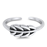 Feather Toe Ring Band Adjustable 925 Sterling Silver (5mm)
