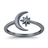 Moon & Stars Toe Ring Adjustable Band 925 Sterling Silver (9mm)
