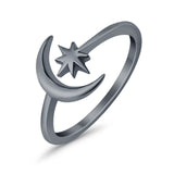 Moon & Stars Toe Ring Adjustable Band 925 Sterling Silver (9mm)