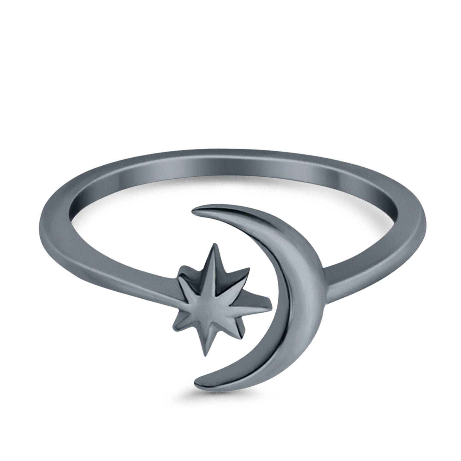Moon & Stars Toe Ring Adjustable Band 925 Sterling Silver