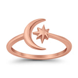 Moon & Stars Toe Ring Adjustable Band 925 Sterling Silver (9mm)