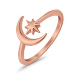 Moon & Stars Toe Ring Adjustable Band 925 Sterling Silver (9mm)