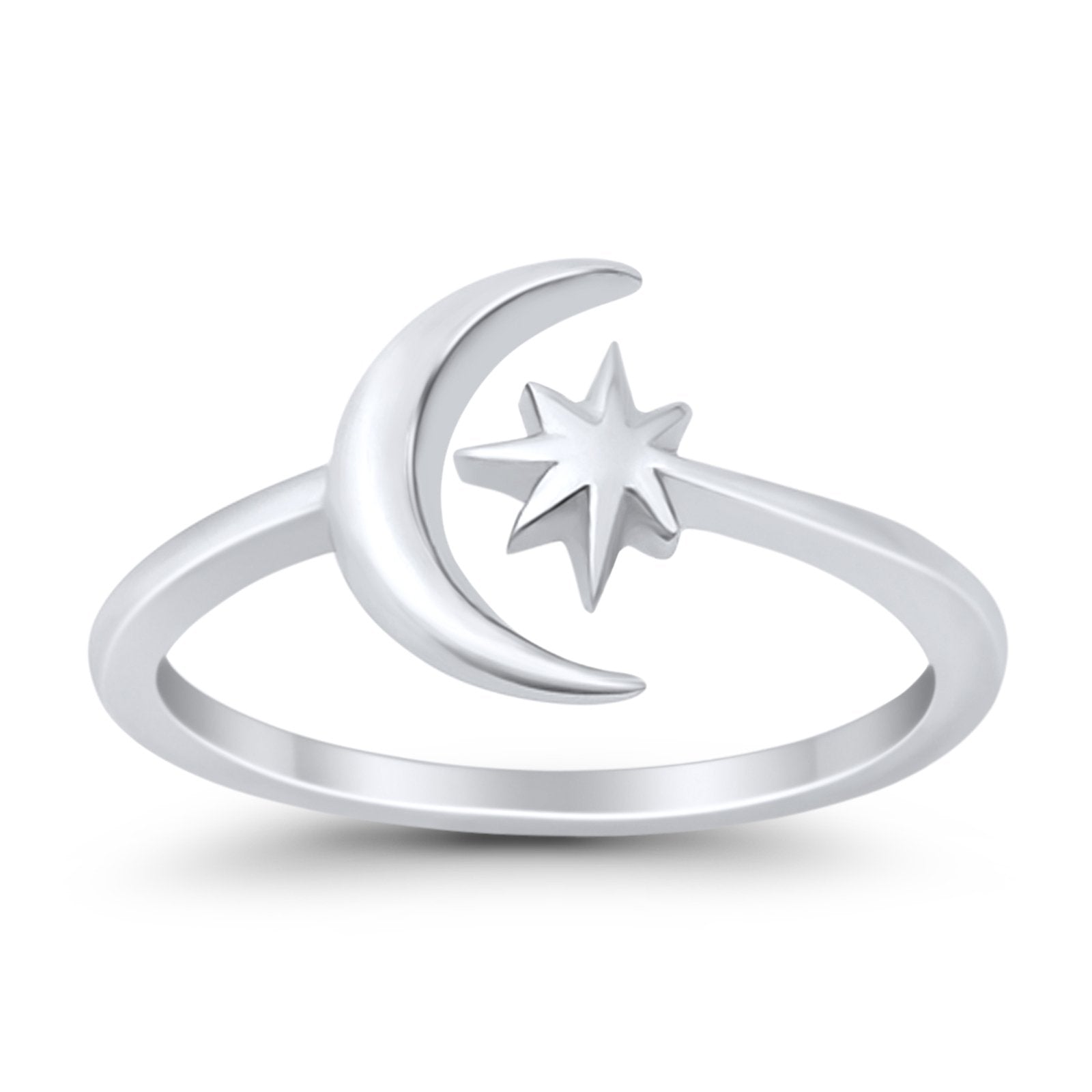 Moon & Stars Toe Ring Adjustable Band 925 Sterling Silver