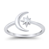 Moon & Stars Toe Ring Adjustable Band 925 Sterling Silver (9mm)