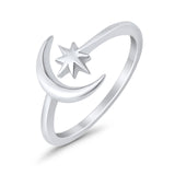 Moon & Stars Toe Ring Adjustable Band 925 Sterling Silver (9mm)